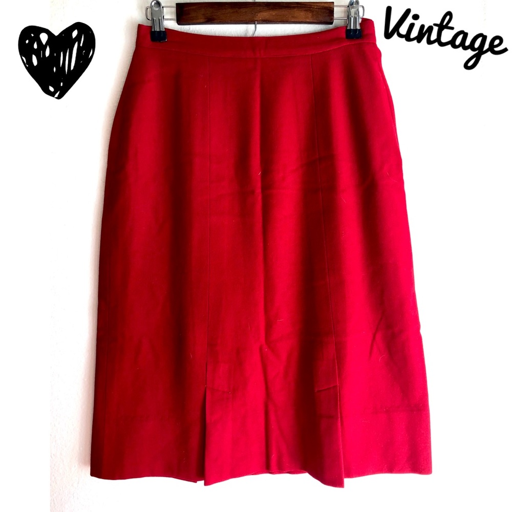 Vintage Red Pendleton Wool Pencil Bodycon Skirt Midi